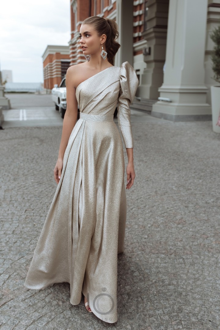 Свадебное платье Бэль А-силуэт, Блестящие, Минимализм, С рукавами