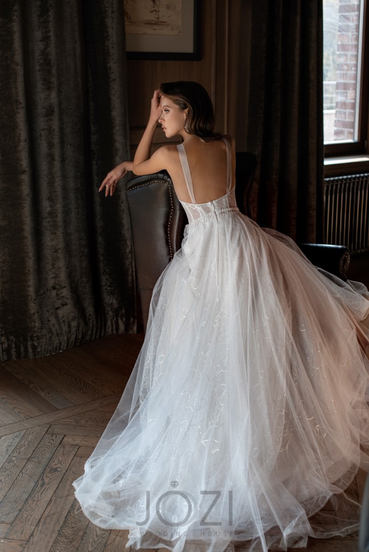 Свадебное платье Розмари А-силуэт, Блестящие, Открытые