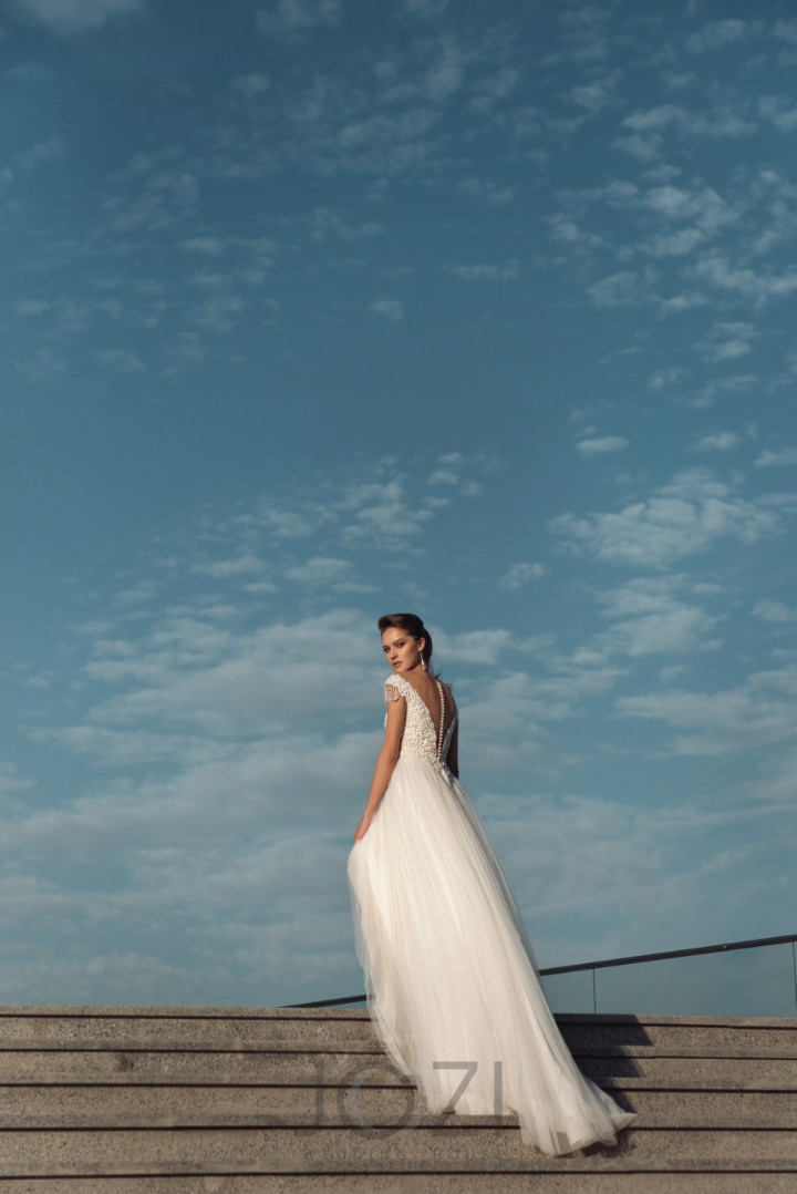 Свадебное платье Шеннон А-силуэт, Блестящие, Кружевные, С рукавами, Открытые