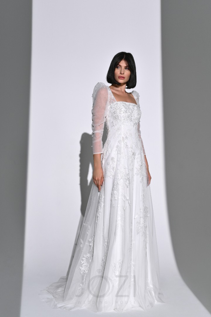 Свадебное платье Анаит А-силуэт, Со шлейфом, 2022 год, Большие размеры, С рукавами