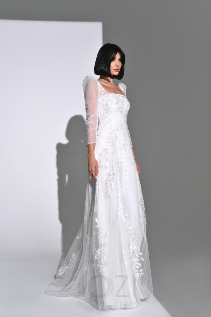 Свадебное платье Анаит А-силуэт, 2022 год, Большие размеры, С рукавами, Со шлейфом