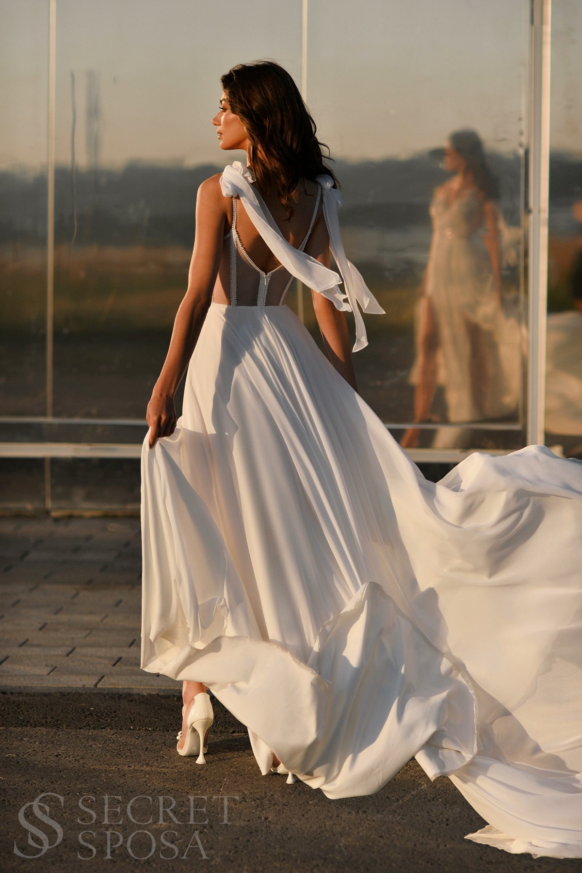 Свадебное платье Севара А-силуэт, 2023 год, С корсетом, Со шлейфом