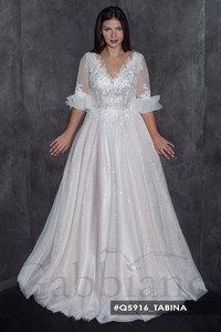 Свадебное платье Табина А-силуэт, Со шлейфом, С рукавами, Закрытые, Без корсета