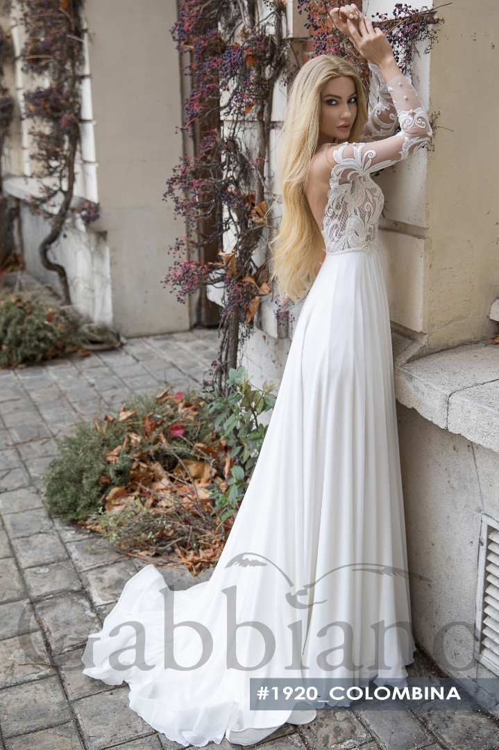 Свадебное платье Коломбина А-силуэт, Кружевные, Легкие, Простые, С рукавами, Открытые