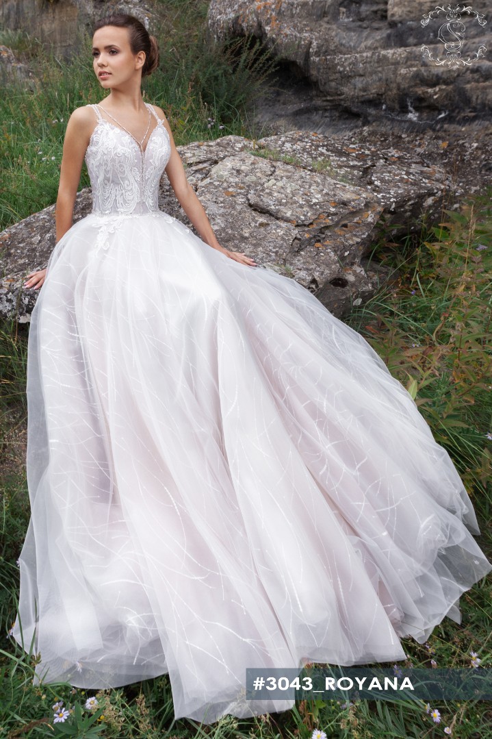 Свадебное платье Рояна А-силуэт, Кружевные, Открытые