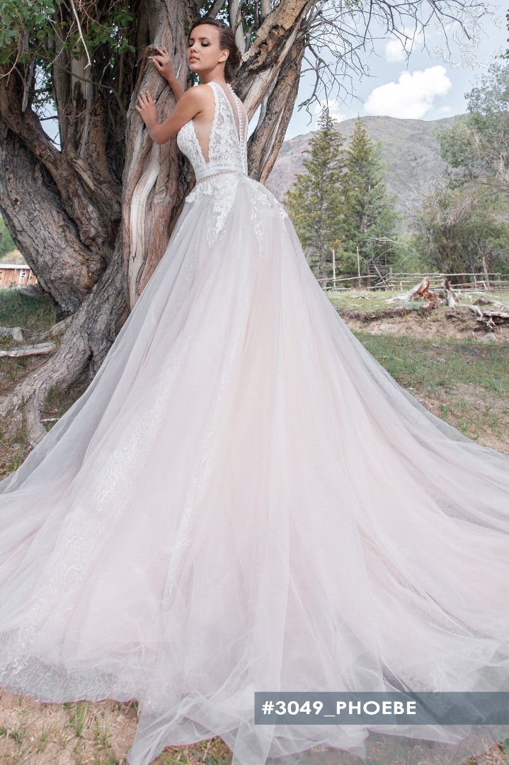 Свадебное платье Фиби А-силуэт, Кружевные, Со шлейфом, Блестящие, Открытые