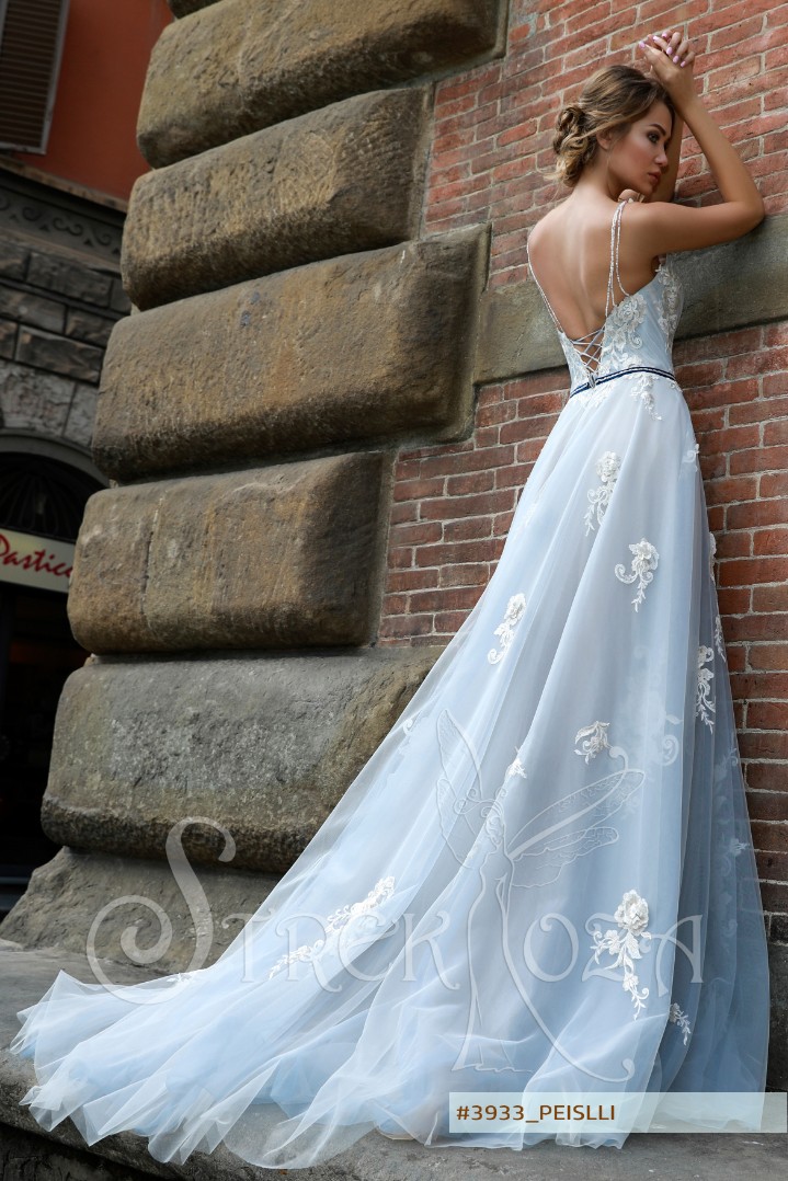 Свадебное платье Пэйсли А-силуэт, Кружевные, Цветные, Открытые