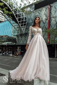 Свадебное платье Вания А-силуэт, Без корсета, Со шлейфом