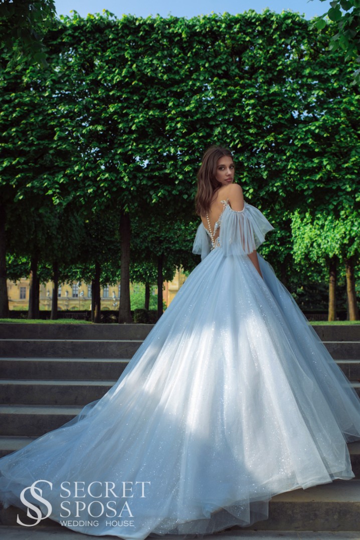 Свадебное платье Тиффани Пышное, Блестящие, Цветные, С рукавами, Открытые